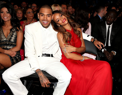 Chris Brown and Rihanna cuddled up in the front row on Sunday night at the Grammys.
Chris Brown and Rihanna cuddled up in the front row on Sunday night at the Grammys.