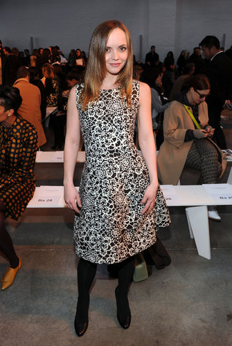Posing front row at Thakoon, Christina Ricci sported a black-and-white print dress with black opaque tights and patent pumps.
Posing front row at Thakoon, Christina Ricci sported a black-and-white print dress with black opaque tights and patent pumps.