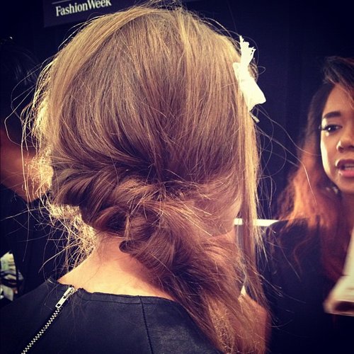 This romantic sideswept hair at Tadashi Shoji is the perfect style for Valentine's Day.
This romantic sideswept hair at Tadashi Shoji is the perfect style for Valentine's Day.