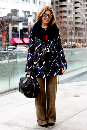 Printed outerwear seemed to be a recurring theme on day one — and why not when your coat is the piece that gets the most Fashion Week airtime?
Printed outerwear seemed to be a recurring theme on day one — and why not when your coat is the piece that gets the most Fashion Week airtime?