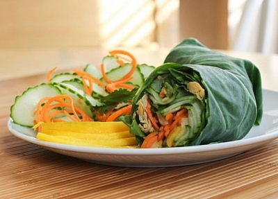 Thai Chickpea Collard Wraps with Peanut Sauce