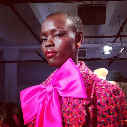 The classic makeup at Kate Spade featured red lips and winged liner.
The classic makeup at Kate Spade featured red lips and winged liner.