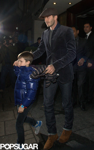 David Beckham held Cruz's hand as they left dinner Friday night in London.
David Beckham held Cruz's hand as they left dinner Friday night in London.