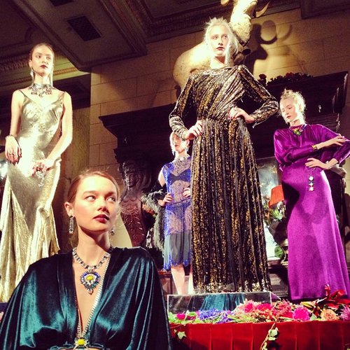 The jewel-toned dresses matched the beautiful baubles at Dannijo.
The jewel-toned dresses matched the beautiful baubles at Dannijo.