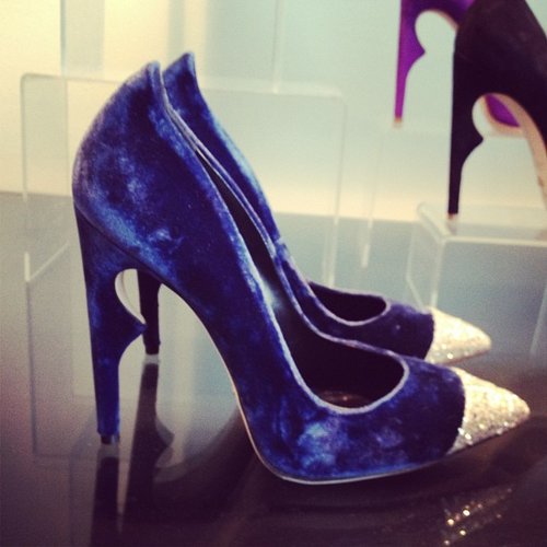 Luscious blue velvet and a shining cap toe make this Jerome Rousseau heel the perfect evening shoe.
Luscious blue velvet and a shining cap toe make this Jerome Rousseau heel the perfect evening shoe.