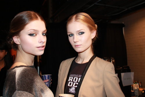 The focal point of the beauty look backstage at Christian Siriano had to be the Russian-inspired braids. Fishtailed and twisted, the two plaits conjoined in the back for a feminine and elegant style.
The focal point of the beauty look backstage at Christian Siriano had to be the Russian-inspired braids. Fishtailed and twisted, the two plaits conjoined in the back for a feminine and elegant style.