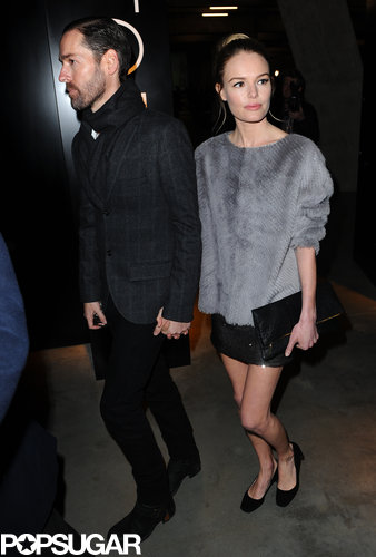 Kate Bosworth and Michael Polish arrived at Topshop's London show hand in hand.
Kate Bosworth and Michael Polish arrived at Topshop's London show hand in hand.