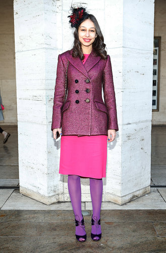This show-goer pulled together pretty hues and ladylike silhouettes.
This show-goer pulled together pretty hues and ladylike silhouettes.
