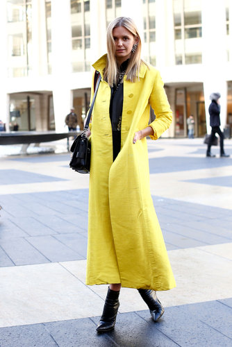 A lemon-hued yellow coat proved the most attention-grabbing kind of outerwear.
A lemon-hued yellow coat proved the most attention-grabbing kind of outerwear.