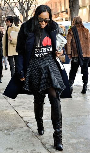 A catchy tee and Westward Leaning shades lent cool-girl appeal to Shiona Turini's architectural skirt — but really, it's those Alexander Wang boots that we can't stop staring at.
A catchy tee and Westward Leaning shades lent cool-girl appeal to Shiona Turini's architectural skirt — but really, it's those Alexander Wang boots that we can't stop staring at.