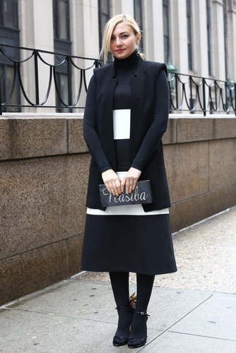 Black and white met minimalist for posh and polished street style.
Black and white met minimalist for posh and polished street style.