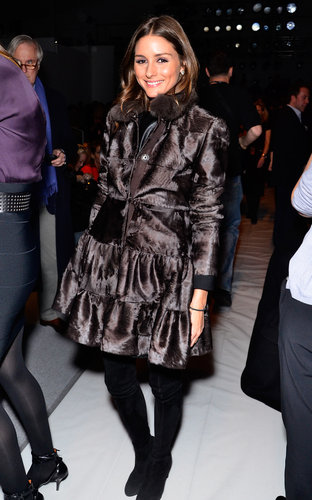 Olivia Palermo fought the NYC elements in a ruffled fur coat and suede boots at Dennis Basso.
Olivia Palermo fought the NYC elements in a ruffled fur coat and suede boots at Dennis Basso.