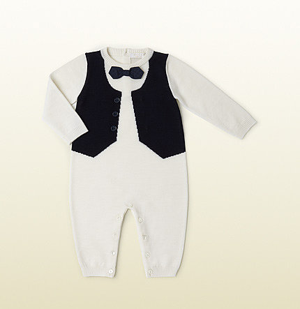 He might be too little to get all decked out, but he can still look dapper thanks to this Gucci suit ($265) with a vest and bow tie — even when he sleeps!
He might be too little to get all decked out, but he can still look dapper thanks to this Gucci suit ($265) with a vest and bow tie — even when he sleeps!