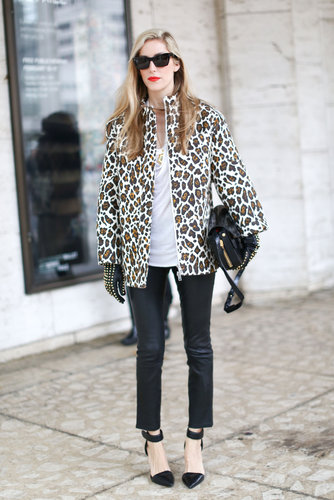 Joanna Hillman played her animal print just right against a pair of understated black leather bottoms.
Joanna Hillman played her animal print just right against a pair of understated black leather bottoms.