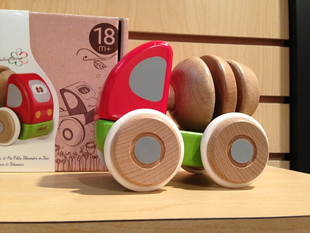 A rolling cement mixer for little hands from Chicco's new wooden toy line.
A rolling cement mixer for little hands from Chicco's new wooden toy line.