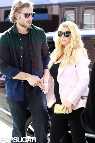 Jessica Simpson donned a pink blazer for a Valentine's Day lunch with fiancé Eric Johnson.
Jessica Simpson donned a pink blazer for a Valentine's Day lunch with fiancé Eric Johnson.