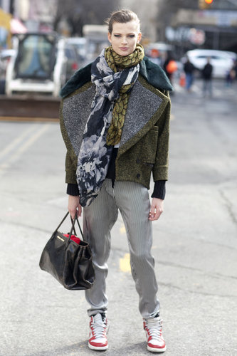 A borrowed-from-the-boys play on street chic.
A borrowed-from-the-boys play on street chic.