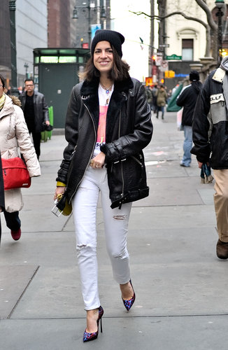 Leandra Medine gave her jeans and heels a touch of the '90s with a beanie and grunge-perfect outerwear.
Leandra Medine gave her jeans and heels a touch of the '90s with a beanie and grunge-perfect outerwear.