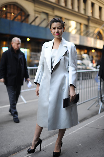 Understated elegance outside the Calvin Klein show.
Understated elegance outside the Calvin Klein show.