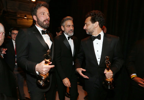 Ben Affleck, George Clooney, and Grant Heslov celebrated their Oscar win backstage.
Ben Affleck, George Clooney, and Grant Heslov celebrated their Oscar win backstage.