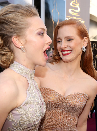 Jessica Chastain and Amanda Seyfried got giggly on the red carpet.
Jessica Chastain and Amanda Seyfried got giggly on the red carpet.