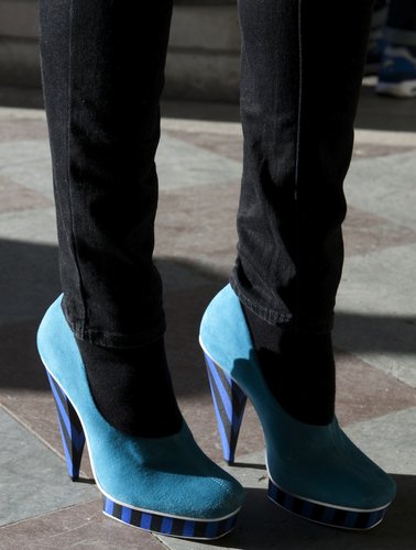 Striped detailing gave a pair of suede pumps an extra pop of interest.
Striped detailing gave a pair of suede pumps an extra pop of interest.