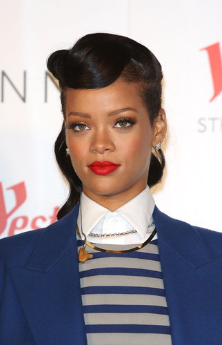 A few weeks later, while attending a Christmas-tree-lighting ceremony in London, Rihanna mixed things up yet again, wearing this retro updo.
A few weeks later, while attending a Christmas-tree-lighting ceremony in London, Rihanna mixed things up yet again, wearing this retro updo.