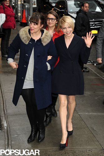 Michelle Williams waved on her way to the Late Show in NYC.
Michelle Williams waved on her way to the Late Show in NYC.