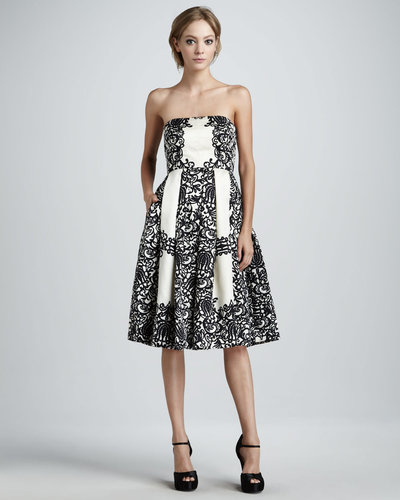 Tibi Strapless Lace-Print Dress