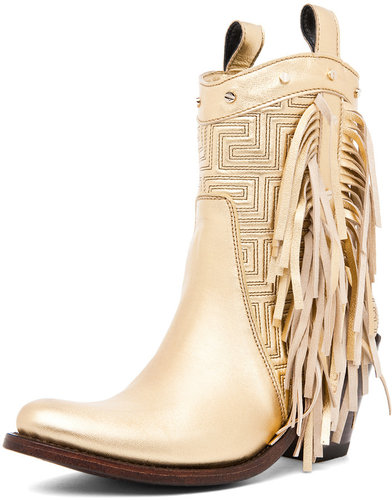 VERSACE Fringe Cowboy Boot in Gold