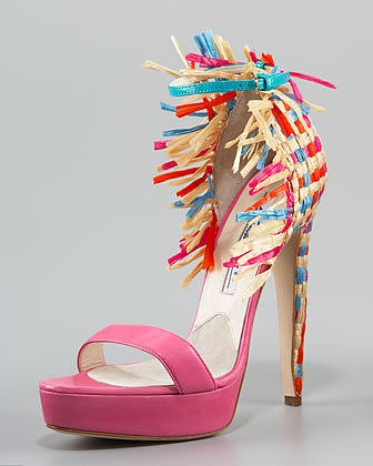 Women's Brian Atwood Raffia-Heel Colorblock d'Orsay Sandal