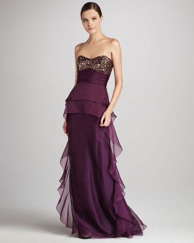 Badgley Mischka Strapless Beaded Gown with Ruffles