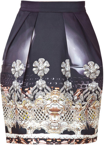 Mary Katrantzou Black Crystal Print Silk Tulip Skirt