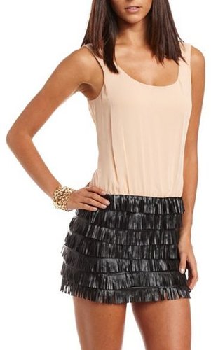 Pleather Fringe 2-Fer Dress