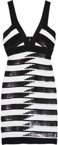 Hervé Léger Sequined striped bandage dress