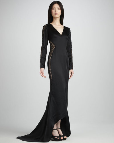 J. Mendel Sheer-Paneled Long-Sleeve Gown