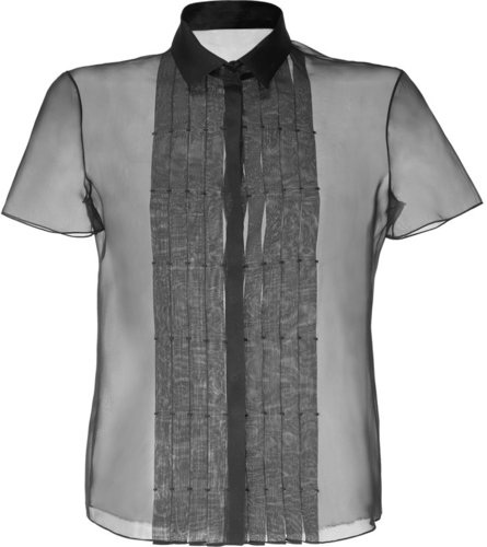 Jil Sander Navy Black Pleated Sheer Silk Top