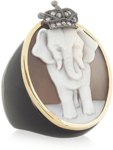 Amedeo Sardonyx, gold and diamond elephant cameo ring
