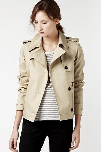 Cropped Mack Trench Jacket With Leather Trim Detail