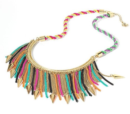 Princess vera wang tri-tone arrowhead and fringe bib necklace