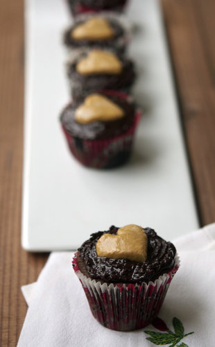 Double-Chocolate Cupcakes With Gooey Peanut Butter Center Double-Chocolate Cupcakes With Gooey Peanut Butter Center