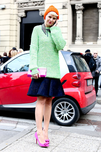 Elisa Nalin howed off a great mix of brights for a sweet-cum-standout effect, right down to her pretty pumps.
Elisa Nalin howed off a great mix of brights for a sweet-cum-standout effect, right down to her pretty pumps.