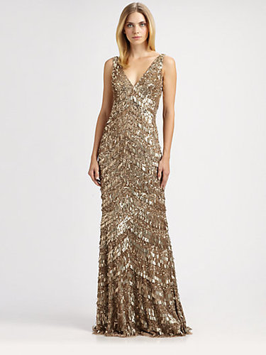 Theia Art Deco Fringed Gown