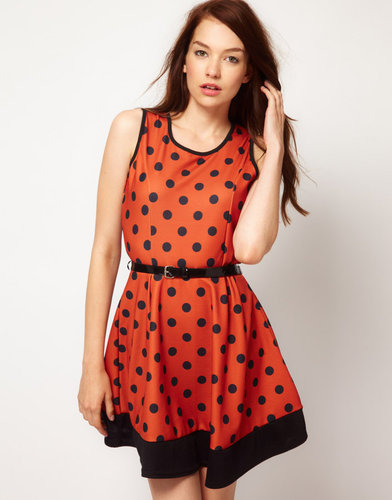 Influence Polka Dot Belted Skater Dress