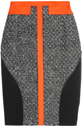 Antonio Berardi Leather-trimmed bouclé and crepe skirt