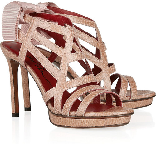 Lanvin Grosgrain-tie snake-embossed leather sandals