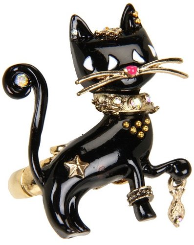 Betsey Johnson - Morocco Adventure Black Cat Stretch Ring (Black) - Jewelry