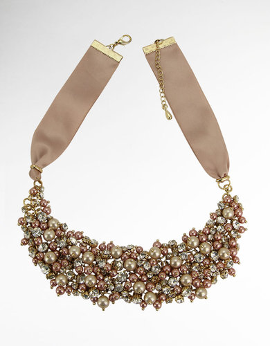 NINA JEWELRY Glass Pearl, Crystal Ribbon Necklace