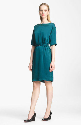Lanvin Belted Washed Satin Dress