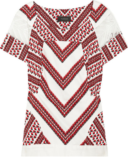 Thakoon Lace-detailed printed cotton top